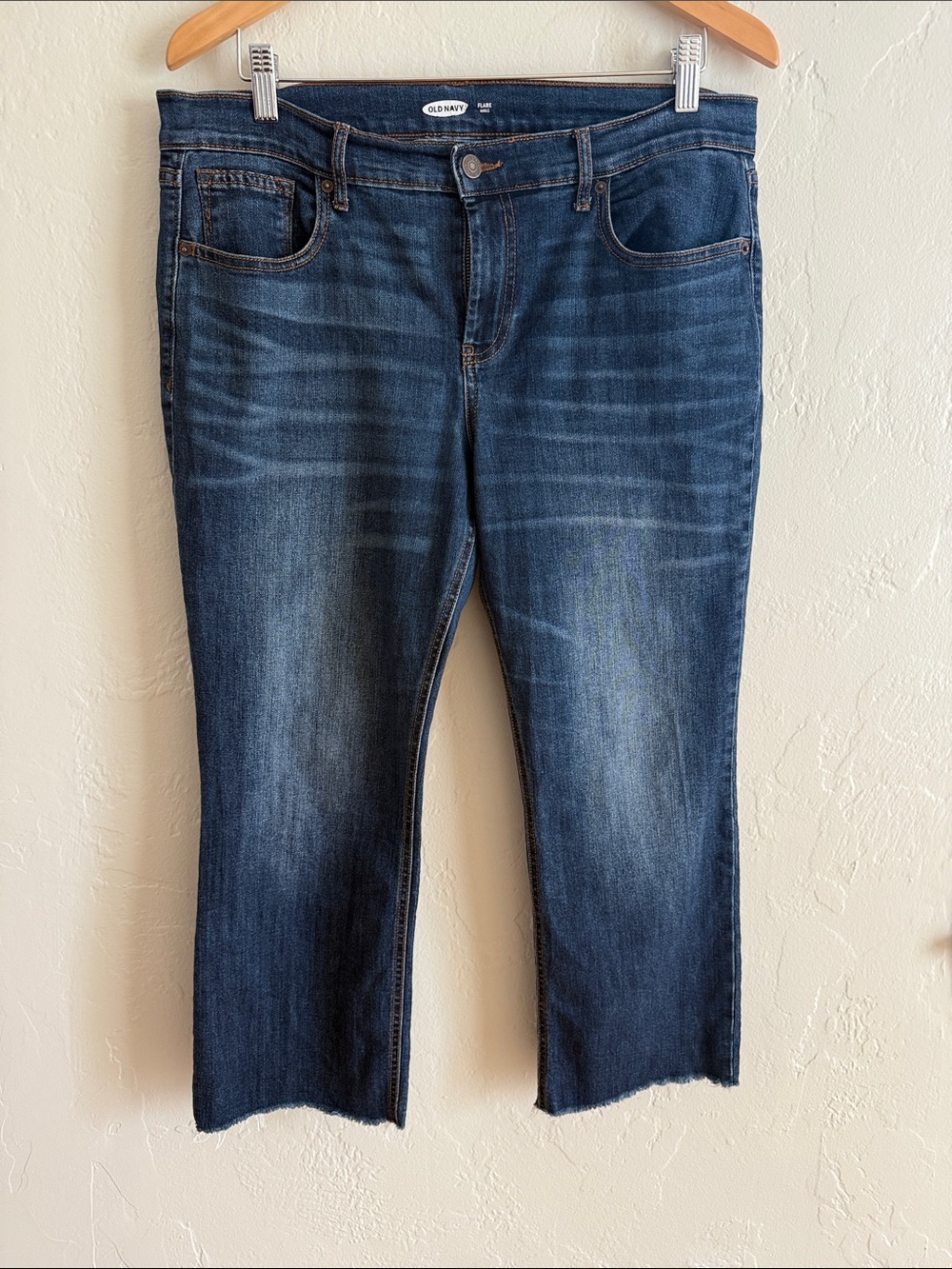 Old Navy Dark Blue Ankle Flare Raw-Hem Jeans